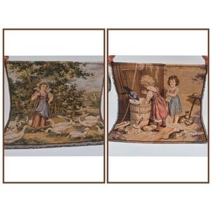 Vintage Hanging Tapestry Pair French Country